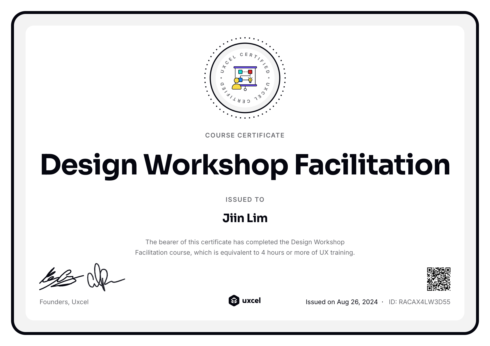 Jiin Lim's certificate